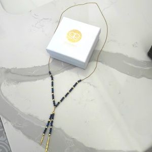 Retired Gorjana Blue Lapis and Gold Lariat Necklace.